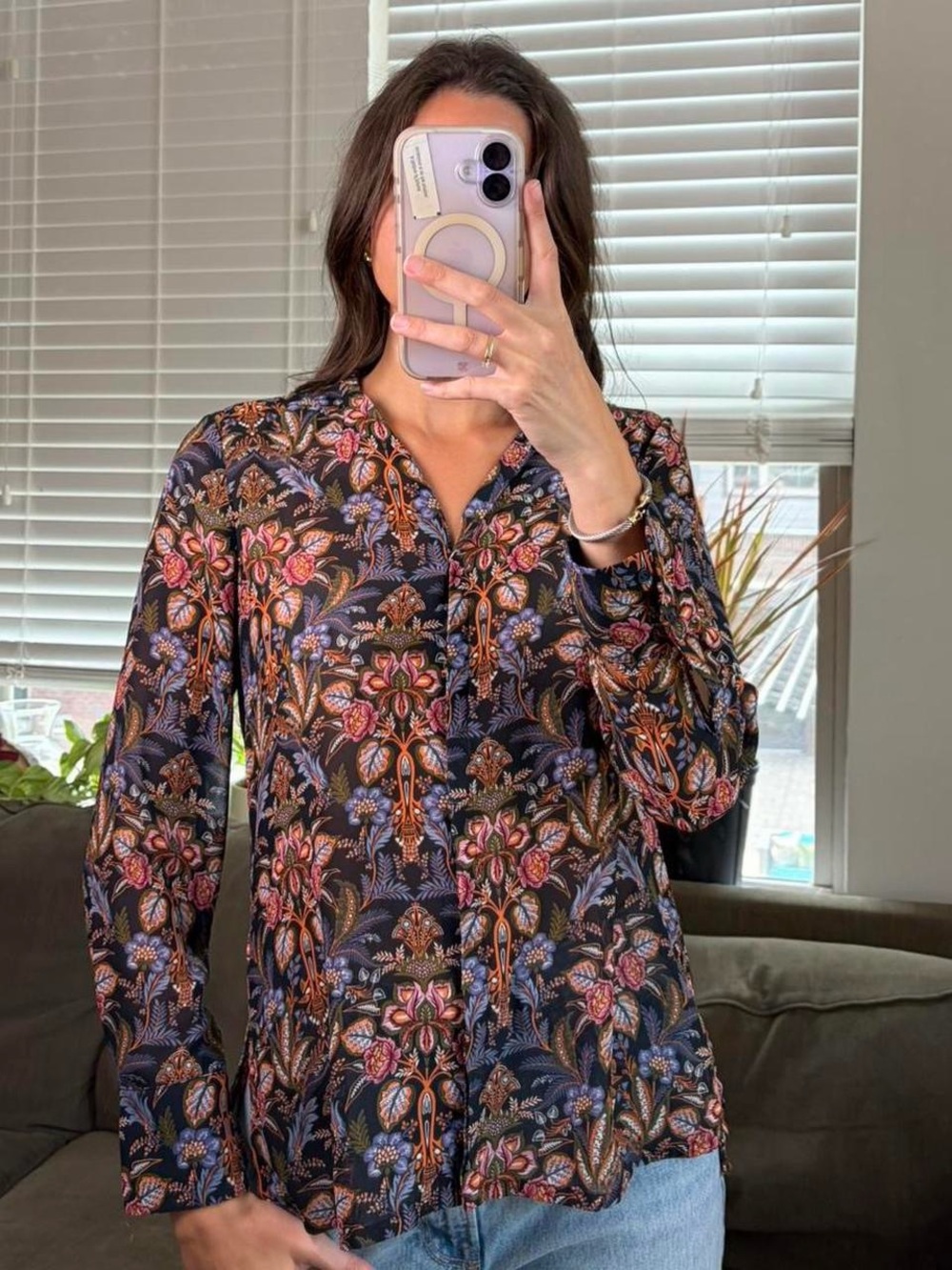 Crosby sheer floral button down blouse